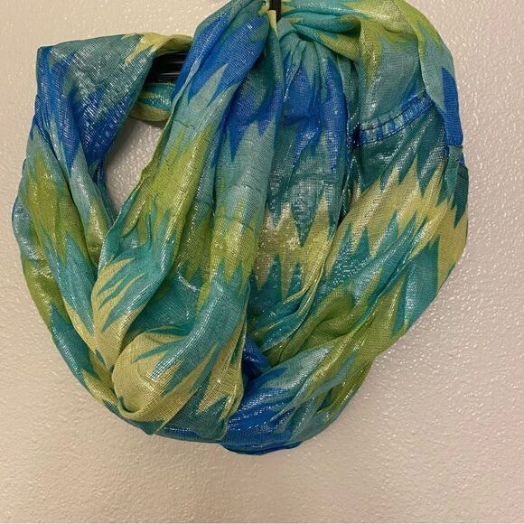Green teal aqua mermaid Blue Kelly green lightweight metallic infinity scarf - Picture 1 of 10